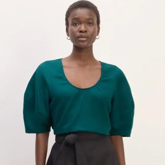 100% Linen Everlane The Linen Scoop-Neck Top Tunic Sea Green Teal S - Picture 1 of 6